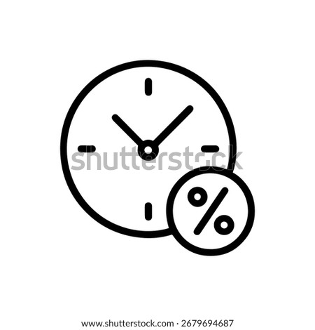 Line icon clock with percentage vector on a white background Vector icon on a white background