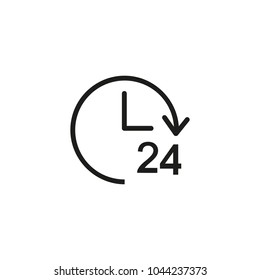 Line icon of clock with twenty four hour sign. All day shop, twenty four hour service, twenty four hour support. Sale concept. Can be used for topics like business, service, commerce
