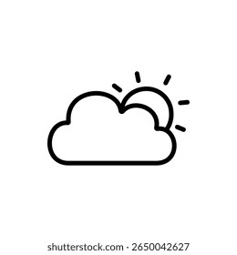 Line icon of cloud and half sun peeking behind. Great for weather widgets, forecast summaries, and general sky condition visuals.