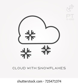 Line icon cloud with snowflakes
