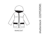 Line Icon Coat Vector illustartion. Outline drawing coat for rain icon isolated on white background. Classic linear rain coat vector. Trandy winter coat symbol outline pictogram