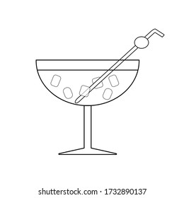 Line icon cocktail with ice vector icon isolated on white background. Summer, beach symbol. Vector illustration.