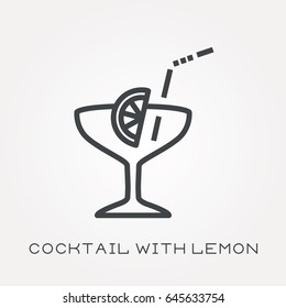 Line icon cocktail with lemon