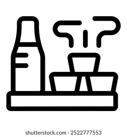 Line icon of a coffee station with filter and cups, representing coffee brewing process