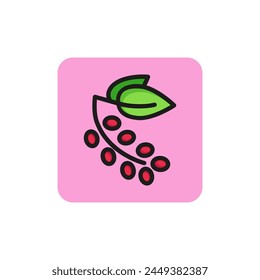 Line icon of coffee tree twig. Coffee seeds, crop, tropical plant. Coffee concept. Can be used for topics like food and drink, agriculture, flora