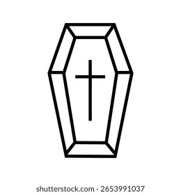 Ícone de linha de uma caixa de caixão frequentemente usada em funerais e temas de Halloween. Representa morte, horror e simbolismo vampiro. Ícones de estrutura de tópicos Coleção. traçado editável. ilustração de vetor