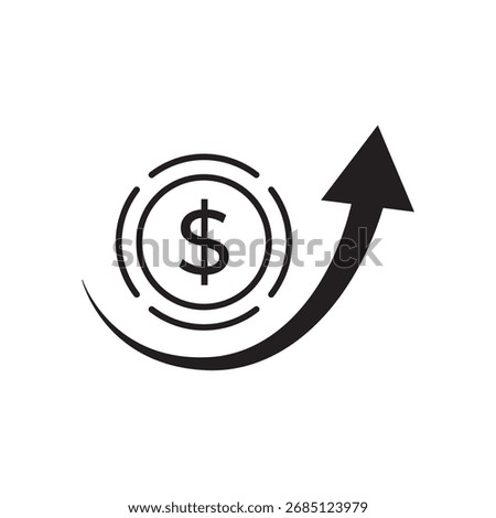 Line icon of a coin with an upward arrow, symbolizing wealth increase. Ideal for illustrating investment growth, financial success, economic rise, and savings gains in websites, apps, and marketing.