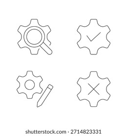 Line icon collection featuring search, checkmark, edit, settings, and cross symbols.