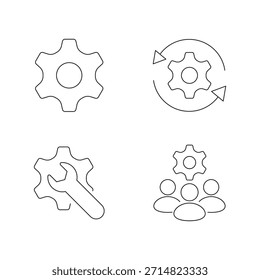 Colección de iconos de línea con Configuraciones, actualización, llave inglesa, grupo y escudo.