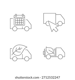 Zeilensymbolsammlung für Planung, Terminbuchung, Mausklick und Öko-Logistik.