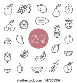 Line  icon collection. Set of different fruits and berries icons on a white background. Vector design elements for web and mobile