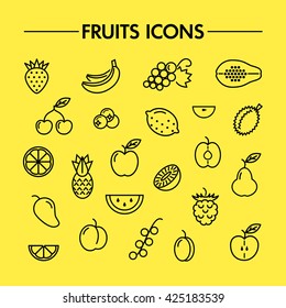 Line icon collection. Set of different fruits and berries icons. Vector design elements for web and mobile