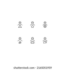 Line icon collection of vector signs and monochrome symbols drawn with black thin line. Suitable for shop, sites, apps. Arrows, stars, gear, camera, drops, speech bubble under man
