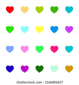 Line icon collection of vibrant multicolored speech bubbles in form of heart 