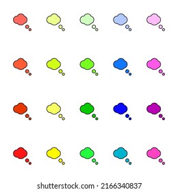 Line icon collection of vibrant multicolored speech bubbles in form of cloud with tails  