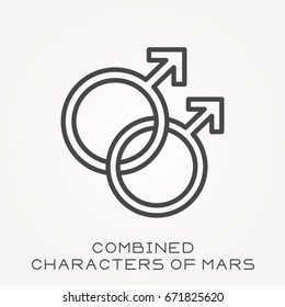 Line icon combined characters of Mars