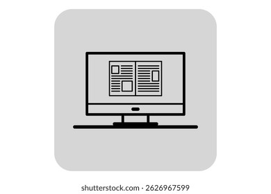 Line icon of computer monitor displaying educational materials. Modern approach to learning using digital resources concept
