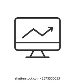 Line icon of a computer monitor with a rising graph. Vector illustration