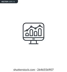 Line icon of a computer monitor showing financial growth. Ideal for dashboards, trading platforms, and finance-related UI elements.