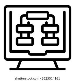 Line icon of a computer screen showing an electronic circuit board, representing computer engineering