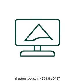 Line icon of a computer screen showing a mountain landscape graphic concept Technology symbol for website or app design