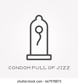 Line icon condom full of jizz