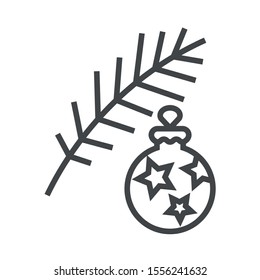 Line icon coniferous branch with toy. Simple vector illustration with ability to change.