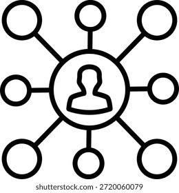 Icono de línea de nodos conectados que representan redes de mercado y distribución de datos.