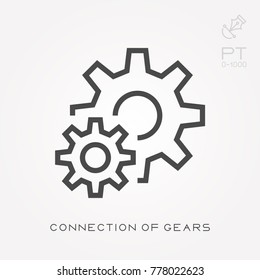 Line icon connection of gears
