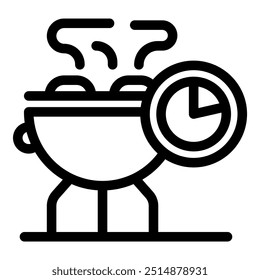 Icono de línea de una olla de cocina con un temporizador, perfecto para representar el tiempo de cocción