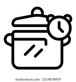 Ícone de linha de um pote de cozinha com um temporizador, perfeito para representar o tempo de cozinha