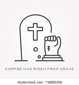 Line icon corpse has risen from grave