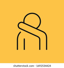 Line Icon Cough In Elbow Isolated On Yellow Background. Vector Illustration.