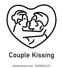 A line icon of couple kissing in a heart frame