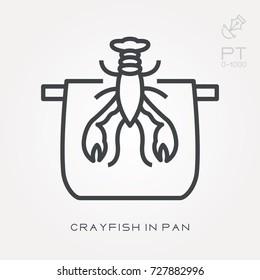 Line icon crayfish in pan