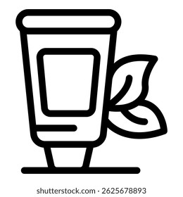 Line icon of a cream tube with a leaf, suggesting natural and organic ingredients