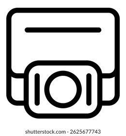 Ícone de linha de um cartão de crédito sendo inserido em um terminal pos