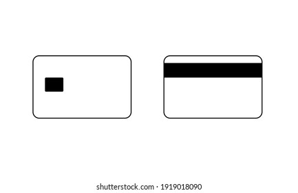 Line icon of credit card. Plastic payment card, face and back sides isolated on white background. Vector illustration.