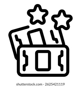 Ícone de linha de um cartão de crédito com estrelas acima dele, representando um programa de bônus ou recompensas