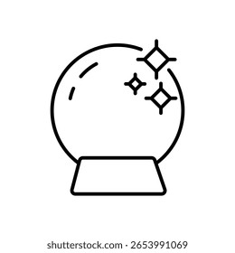 Line icon of a crystal ball used for fortune-telling and mystic rituals. Ideal for Halloween themes, magic, or occult illustrations. Outline icons Collection. editable stroke. vector illustration
