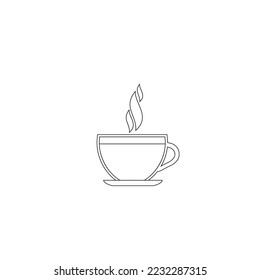 Line icon a cup of coffee with smoke sketch illustration outline drawing Hot Coffee outline icon drink concept hand drawing classic coffee cup Americano or Espresso Linear Pictogram Outline Tea Sign 