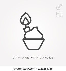 Line icon cupcake with candle