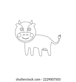 Line icon Cute Cow flat vector isolated on white background. Calf icon vector illustration. Cow flat design. Toy farm animal vector. Cute animal cow symbol  outline drawing sketching silhouette