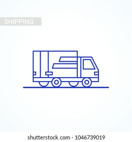 Line icon- delivery. Van outline icon on white background. Delivery service. Shipping by car or truck. Parcels Express delivery service by car. Line style design truck icon. Vector illustration