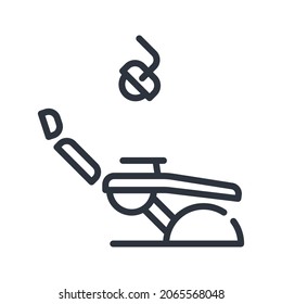 Line icon of a dental care. Dental chair symbol isolated on transparent background.