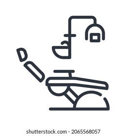 Line icon of a dental care. Dental chair  symbol isolated on transparent background.