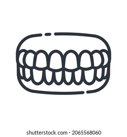 Line icon of a dental care. Jaws with teeth symbol isolated on transparent background.