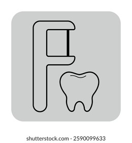 Line icon of dental clamp alongside tooth. Importance of oral health and dental care practices concept