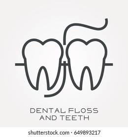 Line icon dental floss and teeth