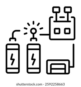 A line icon depicting industrial battery